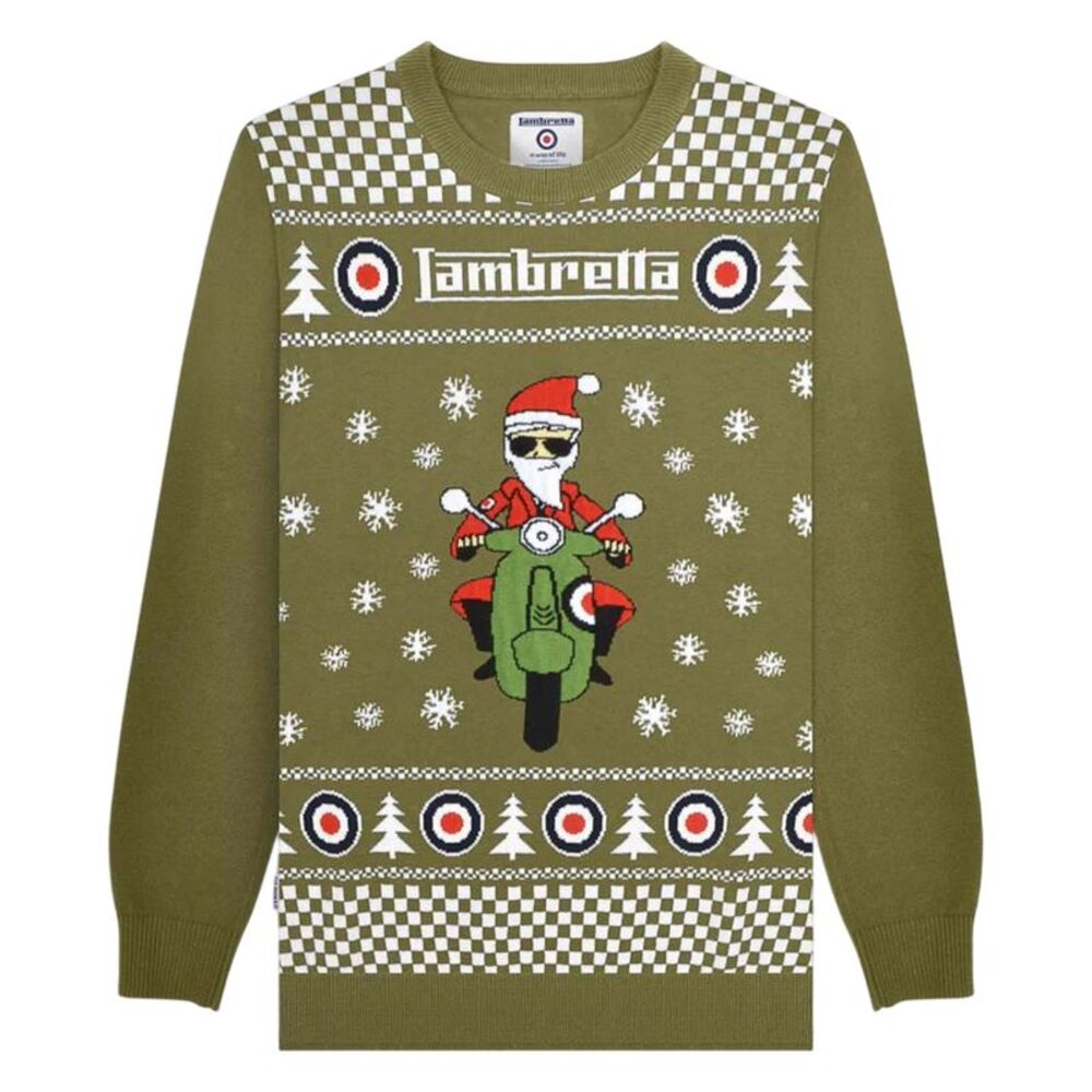 Lambretta Mens AW25 Scooter Christmas Sweater / Khaki